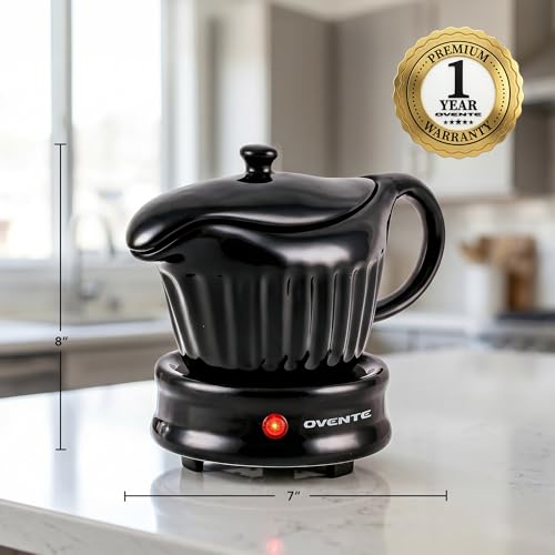 OVENTE Electric Gravy Boat Warmer with Ceramic Pot and Lid, Detachable Warming Base and Easy-Pour Spout, 13.5 Ounce Ideal for Small Parties, Entertaining, Thanksgiving and Holiday, Black FW024589B by OVENTE - Image 6