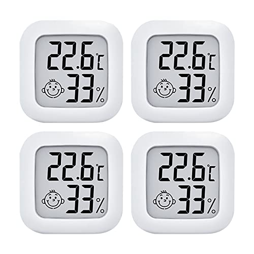 PNGOS Thermometer Innen Hygrometer Digital, Mini Thermo-Hygrometer Hhen Genauigkeit, 4 Stück Temperatur und Luftfeuchtigkeitsmesser Hydrometer Feuchtigkeit Digital für Babyraum,Wohnzimmer,Büro