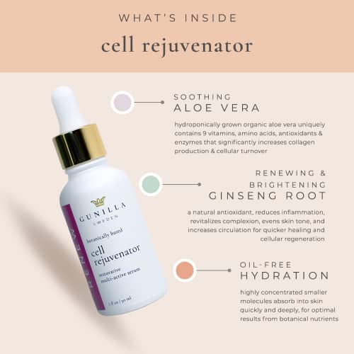 Gunilla Cell Rejuvenator Serum | Anti-Aging Anti Wrinkle Hydrating Facial Serum For Fine Lines, Dark Spots With Organic Aloe Vera, Collagen, Elastin, Keratin, Vitamin C, Ginseng | 1 Oz #TOP6