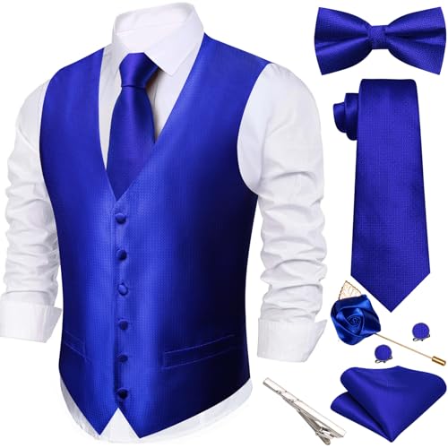 Image of Barry.Wang Men's Suit Vest Tie Bowtie Set Formal Silk Paisley Waistcoat Hanky Cufflinks Lapel Pin Set Wedding Party 7PCS