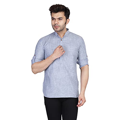 Image of TAHVO Men's Casual Cotton Kurta Shirt, Short Kurta