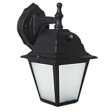 Maxxima LED Porch Lantern Outdoor Wall Light, Black w/Frosted Glass, Photocell Sensor, 700 Lumens, Dusk to Dawn Light Sensor, 3000K Warm White