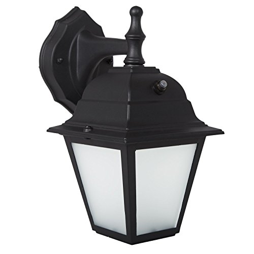 Maxxima LED Porch Lantern Outdoor Wall Light, Black with Frosted Glass, Photocell Sensor, 700 Lumens, Dusk to Dawn Light Sensor, 3000K Warm White