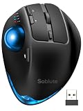 Wireless Trackball Mouse, Adjustable Angle, Rechargeable, Backlit-Blue Ball