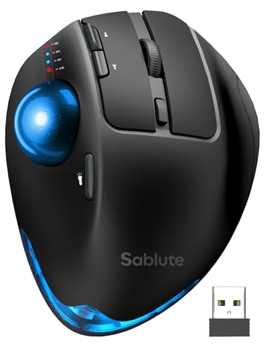 Image of MAM1 Pro Wireless Trackball Mouse, Ergonomic Bluetooth Rechargeable Computer Mouse, Backlit Rollerball Thumb mice with 5 Level DPI, Adjustable Angle, 3 Devices Connection for PC, Windows - Blue Ball