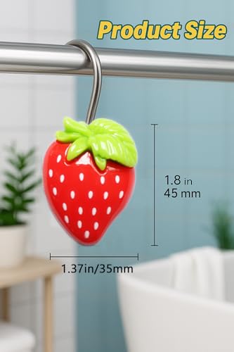 Image of 12-Piece Strawberry Shower Curtain Hooks, Decorative Resin Fruit Shower Curtain Rings, Suitable for Bathroom Decor, Compatible with Standard Shower Curtain Rods