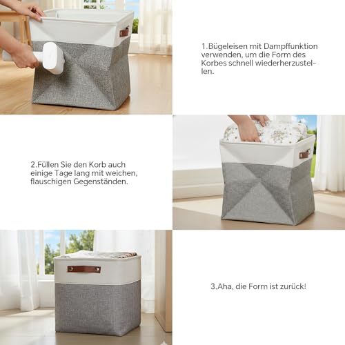Mangata 25|28|30|33cm Aufbewahrungsbox Stoff, Aufbewahrungskorb für Regal, Korb Aufbewahrung, 3-er Pack, 33x33x33 cm, Grau Weiß – Ansicht 6