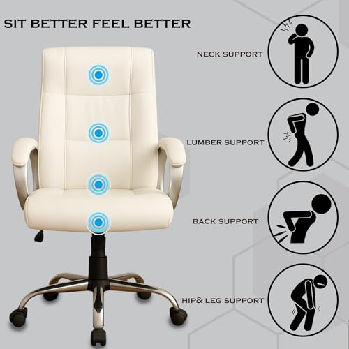 Image of Vista Ergonomic Leatherette Boss Chair for Office | High Back Revolving Chair for Home, Office, Study & Gaming | Height Adjustable Office Chair in Crome Base | 1pc (White)