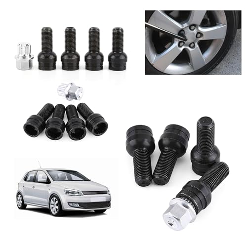 Image of 4Pcs M14*1.5MM Black Steel Wheel Bolt and Lock Lug Nut Set with Key, Lug Nut Key Replacement Accessories