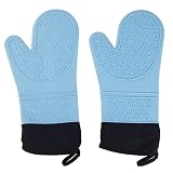 Obsoorth Heat Resistant Silicone Oven Mitts Waterproof Flexible Handle Hot Food Washable Blue Extra