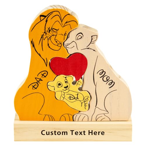 Personalized Wooden Lions Family Puzzle, Custom Name Puzzle with 2-7 Names, Cute Lion Family Wooden...