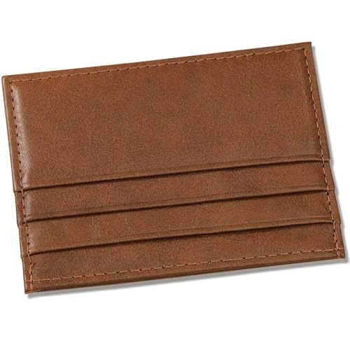 Image of M-Plateau Super Slim Genuine Leather Credit Card Wallet | Card Holder, Small Wallet for Man and Women with 6 Card Slots and 1 Pocket(Tan)