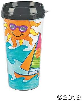 Fun Express Set of 6 Pieces DIY Travel Coffee Mugs, Holds 16 oz, BPA Free Plastic, Crafts for Kids and Gifts, Clear and Black - Image 2
