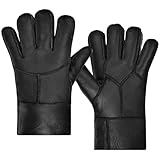 Picture of Harssidanzar Winter Leather Gloves,Warm Shearling Wool Lined for Men Winter Cold Weather Gloves KM053US,Black,Szie XL