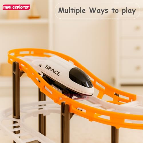 Image of Mini Explorer DIY Space Train Track Set for Kids | Assembled Space Adventure Track with Rocket, Satellite, Astronaut Figures & Spacecraft | Birthday Gift Toy for 3+ Year Old Boys & Girls
