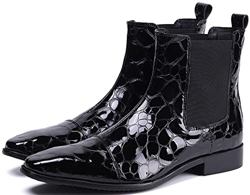 Santimon Mens Chelsea Boots Casual Dress Mid Top Boots Plain Toe Genuine Leather Snakeskin Texture Cowboy Boots Fashion Prom Wedding Tuxedo Party Ballroom Rock Singer Disco Western Boots for Men4