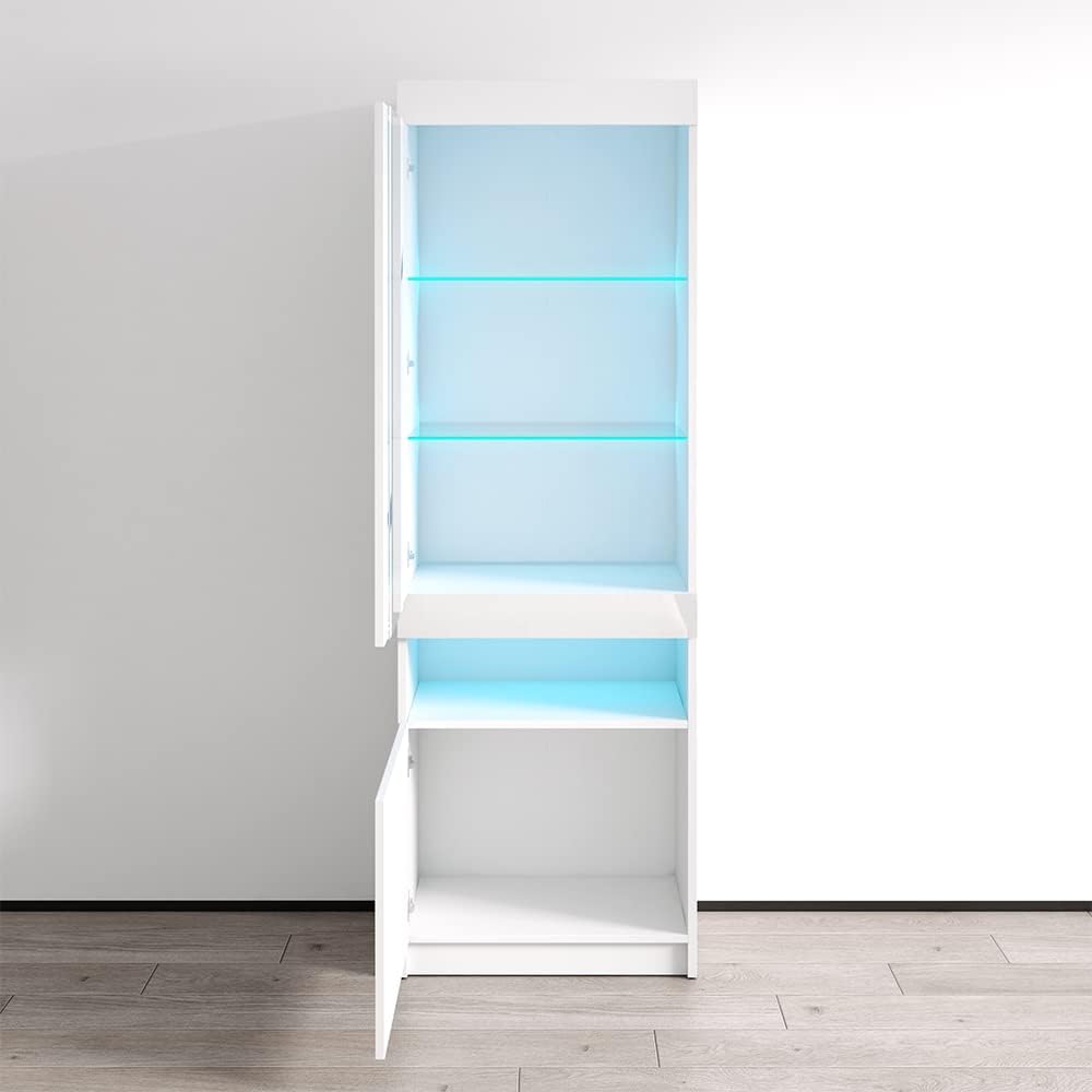 Meble Furniture Komi 04 24" Bookcase — 16-Color LED Lighting System — Modern High Gloss Storage, 24 x 70 x 12 in — White