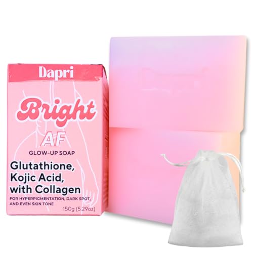 Dapri Bright AF Glow Up Soap Bar – Kojic Acid, Glutathione & Collagen for Dark Spot Correction, Brightening, Firming & Moisturizing – Vitamin C, Vitamin E & Hyaluronic Acid – Face & Body – 150g