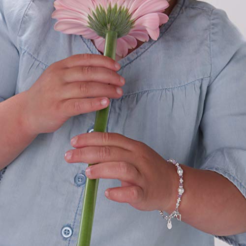 Precious Pieces Girls Sterling Silver Cultured Pearl Bracelet with Lavender High-End Crystals and Heart Charm3