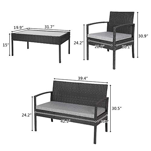 Image of Carry Bird 4 Piece PE Wicker Rattan Outdoor Furniture | 4 Seater Balcony Sofa With Tea Table | Set of 2+1+1 Outdoor Patio Chairs with Coffee Table | Sofa Sets & Center Table for Home & Garden | 3 Piece Patio Stools with Table | Indoor Patio Furniture Set Space Saving | Rattan Chair | Patio Set | Wicker Conversation Set | Poolside Lawn Arm Chairs Set For Balcony & Terrace | Balcony Table chair Set | Hotel Patio Seating Chair & Table Set with Glass | Dark Brown Sofa Beige Cushion