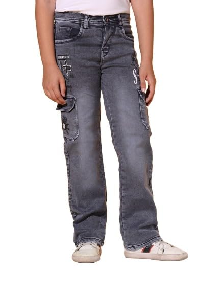 Image of Sky Heights Boy's Solid Cargo Jeans Mid Rise Regular Fit