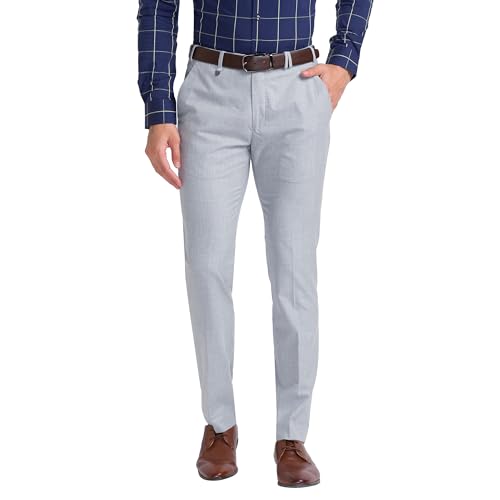 Image of Park Avenue Men's Poly Viscose Blend Plain Pattern Super Slim Fit Flat Front Formal Trouser
