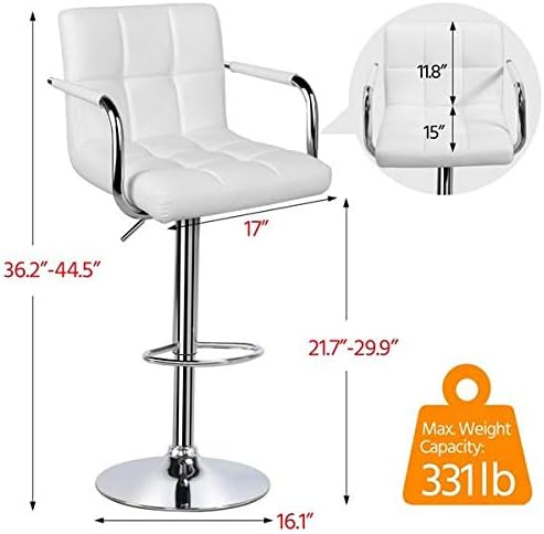 Yaheetech 4pcs Adjustable Bar Stools Kitchen Counter Barstools Bar/Counter Height Stool Chairs PU Leather Hydraulic Swivel Dining Chair with Armrest, White