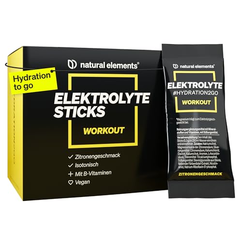 Elektrolyte Sticks WORKOUT – Pulverdrink, Geschmack: Zitrone – 20 praktische Sticks, je 5,5g Pulver – hochwertige Citratformen – isotonisch & vegan – inkl. B-Vitaminen & Vitamin C