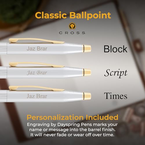 Personalized Cross Pen | Engraved Classic Century Medalist Ballpoint Pen, Chrome and 23 Karat Gold Plated Trim 3302. Personalized Cross Gift Pen.