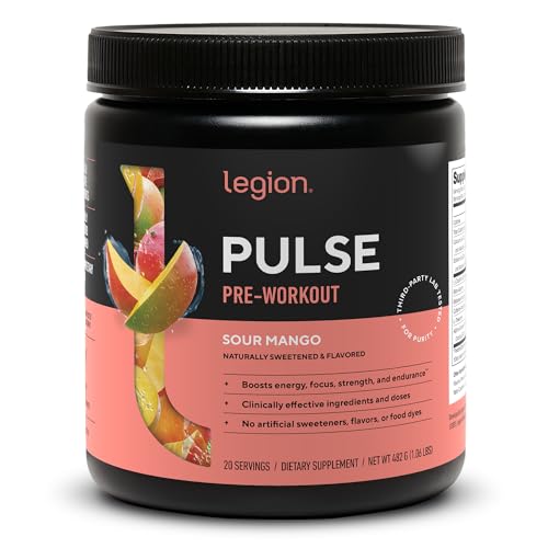 Image of LEGION Pulse Pre Workout Supplement - All Natural Nitric Oxide Preworkout Drink to Boost Energy, Creatine Free, Naturally Sweetened, Beta Alanine, Citrulline, Alpha GPC (Sour Mango)