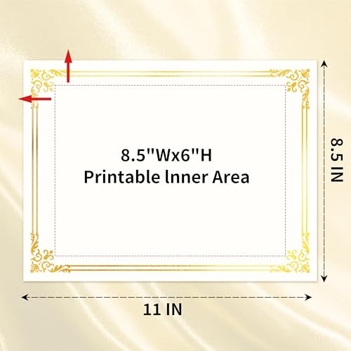 50 Sheets Certificate Paper for Printing,Gold Foil Metallic Border,8.5x11 inch Blank Award Certificate Paper,Laser & Inkjet Printer Compatible,For Office,Business Awards,School Diplomas