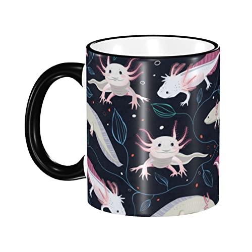 かわいい ウーパールーパー 魚柄 (1) マグカップ コーヒーカップ コップ 陶器 電子レンジ対応 おしゃれ 大きめ 人気 大容量 330ml アニメ グッズ 雑貨 贈り物 Black
