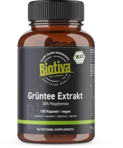 Green Tea Extract Organic 300 (2 x 150) Capsules - 30% Polyphenols - 400mg per Capsule EGCG - Bottled and Controlled in Germany Biotiva