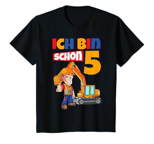 Youth 5th Birthday Digger Boy 5 Years Construction Site Gift T-Shirt