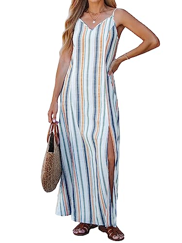 CUPSHE Women's V-Neck Striped Floral Maxi Dress - Sleeveless Casual Summer Sundress For Vacation - View #12