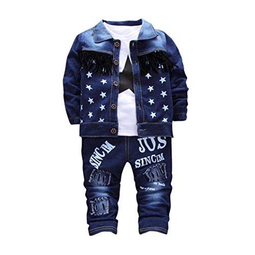 Fulltime Bébé Filles garçons Lettre Denim Manteau Tops Pantalon 3P Ensemble vêtements (3T)