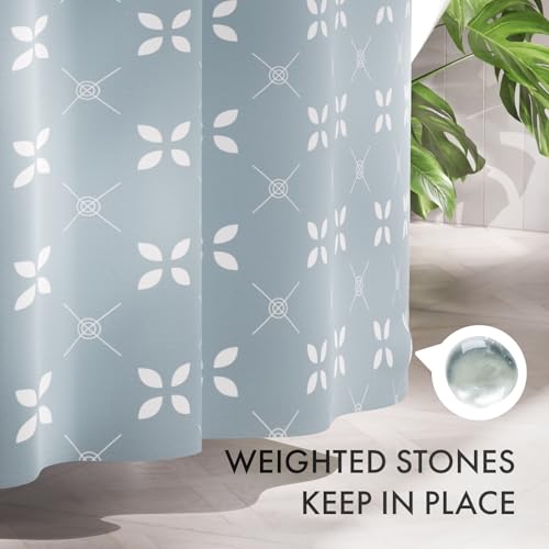 Image of AmazerBath Shower Curtain Blue, Cloth Blue and White Floral Fabric Shower Curtain Sets with 12 Shower Curtain Hooks, Rustic Home Decor Washable Farmhouse Fall Bathroom Shower Curtains, 72x72 Inches