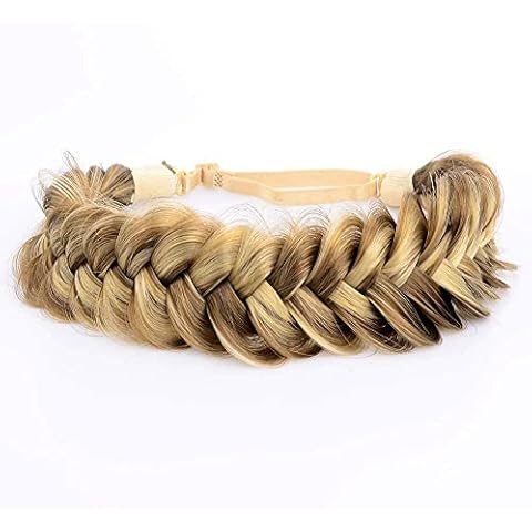 DIGUAN Messy Wide 2 Strands Synthetic Hair Braided Headband Hairpiece Women Girl Beauty accessory, 62g/2.1 oz (Highlighted) Cover