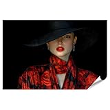 islandburner Poster Frau Mit Schwarzem Hut Und Rosenmuster 