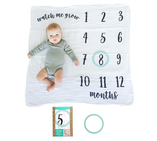 Image of Kate & Milo Baby Milestone Photo Props, Infant Milestone Blanket with Markers, Newborn Photoshoot, Baby Girl or Baby Boy Gift, Large Blanket