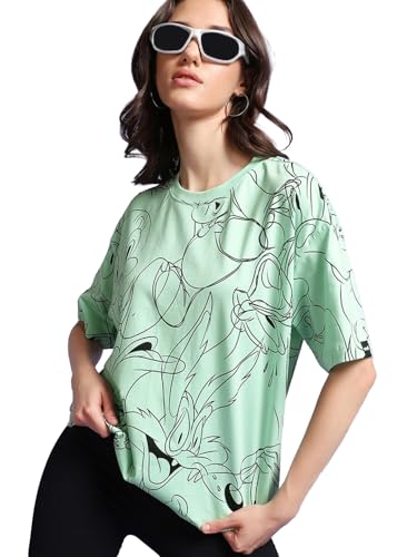 Image of Bewakoof Women's Cotton Oversized Fit Half Sleeve Round Neck T-Shirt | Casual wear | Streetwear | Oversized Tshirt for Woman Cotton| Baggy