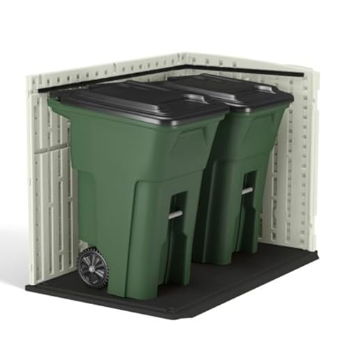 Suncast 5.9 ft. x 3.7 ft Horizontal Stow-Away Storage Shed - Natural Wood-like Outdoor Storage for Trash Cans and Yard Tools - All-Weather Resin, Hinged Lid, Reinforced Floor - Vanilla and Stoney