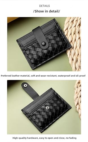 Woven Leather Card Holder Wallet with Snap Button, Compact Multi-Card Slots,Leather card holder，credit card holder for women,small wallets woman,credit card holder,card holder wallet (Royal blue)4