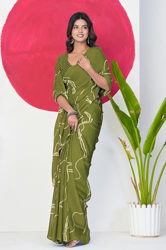 Image of MIRCHI FASHION Saree for Woman Chiffon Georgette Geometric Printed | Lightweight Farewell and Women's Office Sari with Blouse Piece