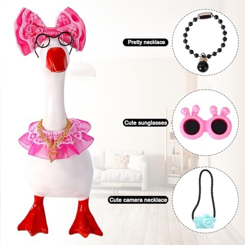 39pcs 7 Inch/17.8 cm Desk Goose Outfits, Mini Porch Goose Accessories with Hat Glasses Scepter Necklace Scarf Fun Clothes Costume Set for Magnetic Table Geese Statue Decor - 3