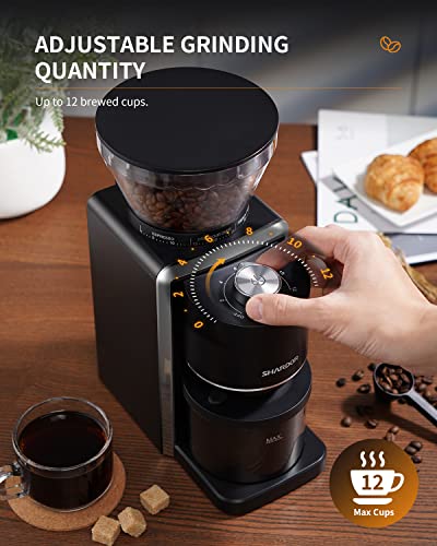 Image of SHARDOR Conical Burr Coffee Grinder Electric, Adjustable Burr Mill Anti-static with 35 Precise Grind Setting for 2-12 Cup, Black