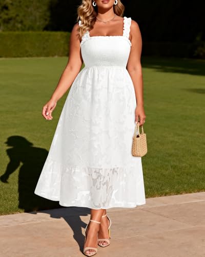 Image of Plus Size Summer Dress - Sun Boho Beach Casual Floral Spaghetti Strap Sleeveless Long Maxi Dresses