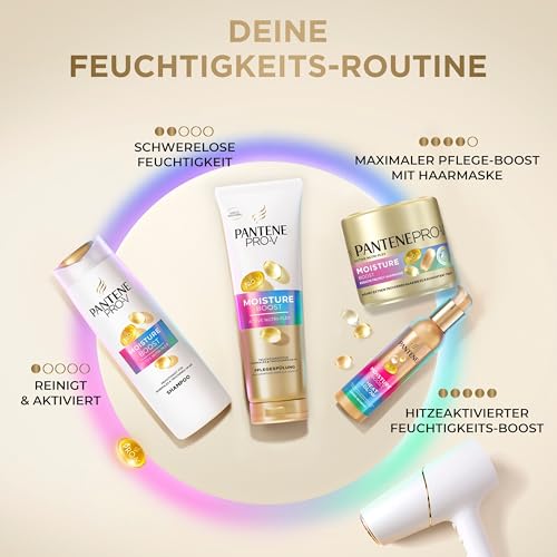 Pantene Pro-V Moisture Boost Keratin Protect Haarmaske 300ml Extrem Trockenes Haar. Nährt bis zu 8 Schichten Tief und Schließt Luftfeuchtigkeit Aus. Pro-V Formel und Active Nutri-Plex-Technologie