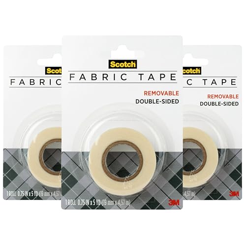 Image of Scotch Removable Fabric Tape, 3 /4 in x 180 in (15 ft), 3 Rolls - Double-Sided No-Sew Tape for Temporary Fabric Hems, Clothing Fixes, Costumes, Curtains, Crafts, Repositionable and Residue-Free