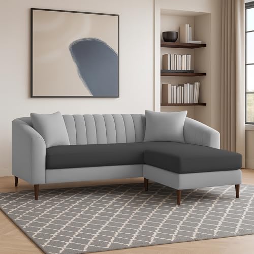 Image of Casaliving Doraldo 4 Seater L Shape Convertible Sofa Set for Living Room, 3 Seater & Ottoman Modular Sectional Couch for Small Space (Black Grey Colour) Fabric